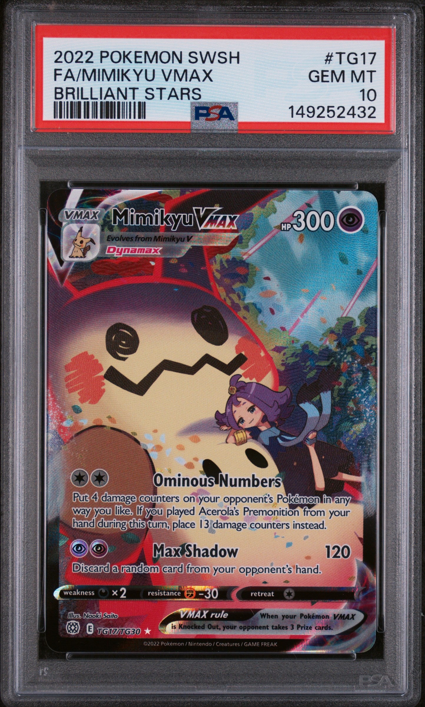 Pokémon: Mimikyu VMAX - Brilliant Stars #TG17 - PSA 10-thumbmail-1
